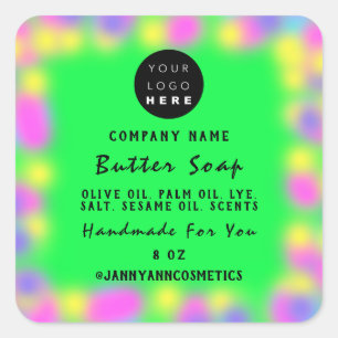 Eigen Logo zeep Cosmetica Neon Holografen Lijst Vierkante Sticker
