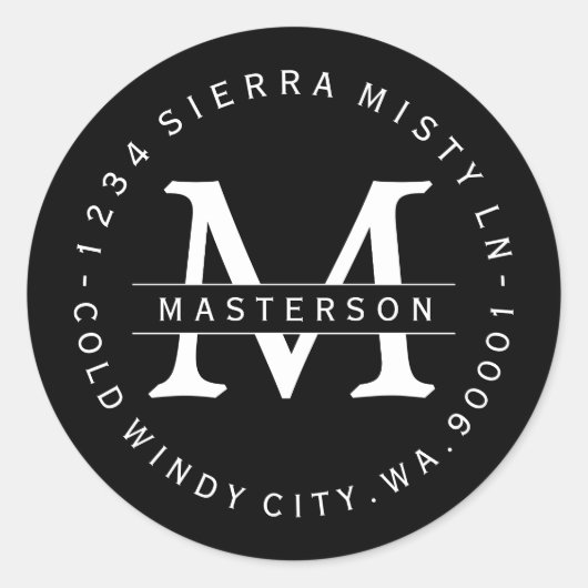 Eigen monogram blokcode voor circulair retouradres ronde sticker (Voorkant)