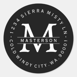 Eigen monogram blokcode voor circulair retouradres ronde sticker