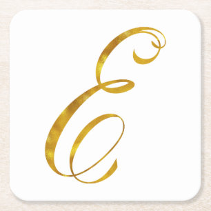 Eigen monogram E Faux Gold Foil Monogrammen Initia Vierkante Kartonnen Onderzetter