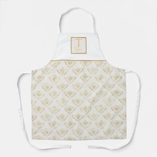 Eigen monogram, koningin, crème en goud schort (Voorkant)
