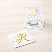 Eigen monogram R Faux Gold Foil Monogrammen Initia Vierkante Kartonnen Onderzetter (Insitu)