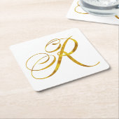 Eigen monogram R Faux Gold Foil Monogrammen Initia Vierkante Kartonnen Onderzetter (Schuin)