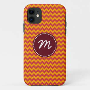 Eigen monogram rood en geel Chevron Pattern iPhone 11 Hoesje