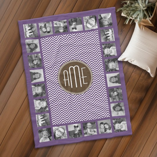 Eigen monogram voor bruin en Paars Chevron Pattern Fleece Deken