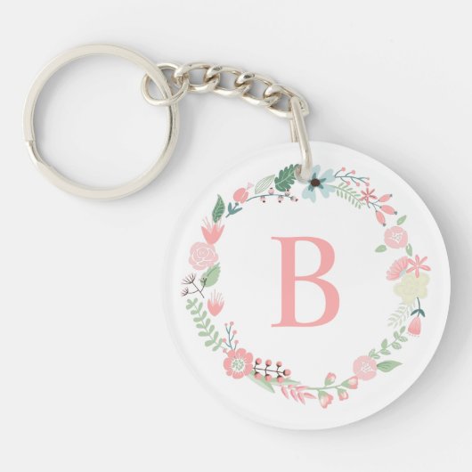 Eigen monogrammed Delicate Floral Wreath Sleutelhanger (Voorkant)
