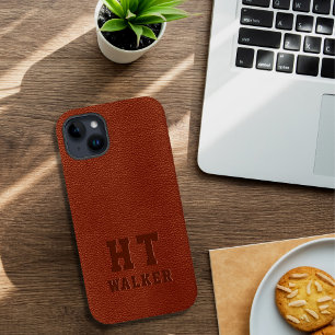 Eigen monogrammen met ingegraveerd bruin Vegaans l Case-Mate iPhone 14 Plus Hoesje