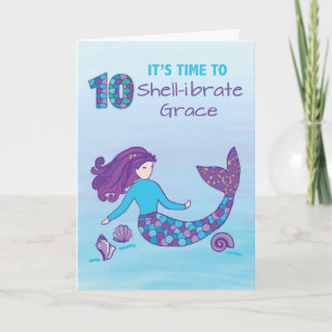 Eigen naam 10e verjaardag Sparkly look Mermaid Kaart