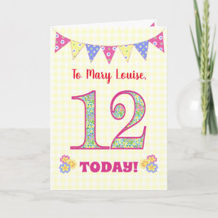 Eigen naam 12th Birthday Primroses Bunting Kaart