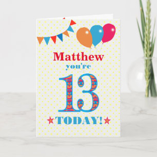 Eigen naam 13th Birthday Bunting Balloons Kaart