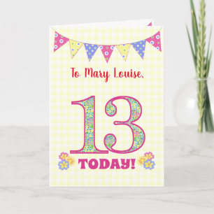 Eigen naam 13th Birthday Primroses Bunting Kaart