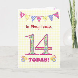 Eigen naam 14th Birthday Primroses Bunting Kaart