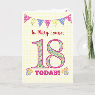 Eigen naam 18th Birthday Primroses Bunting Kaart