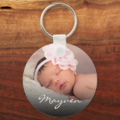 Eigen naam Baby Foto Glamoureus Script Sleutelhanger (Voorkant)