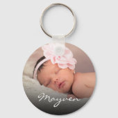 Eigen naam Baby Foto Glamoureus Script Sleutelhanger (Achterkant)
