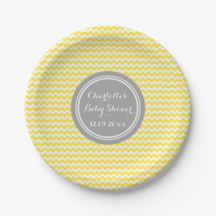 Eigen naam Baby shower Borden Geel grijze Chevron Papieren Bordje