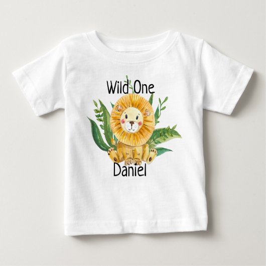 Eigen naam Baby Toddler T Shirt top Wild One Lion (Voorkant)