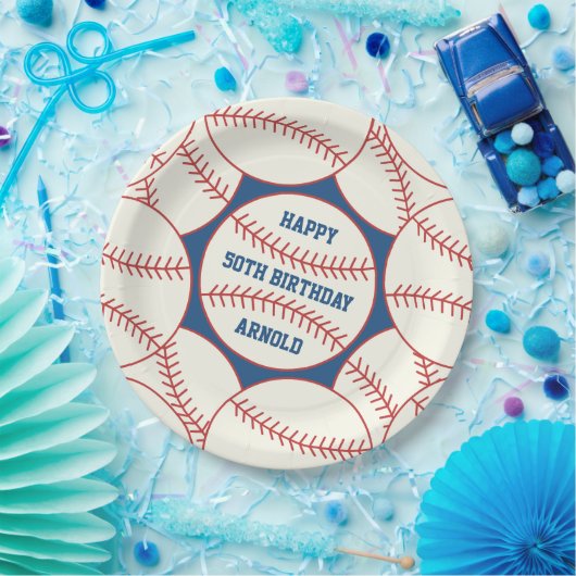 Eigen naam Baseball 50th Birthday Paper Bord (Feest)
