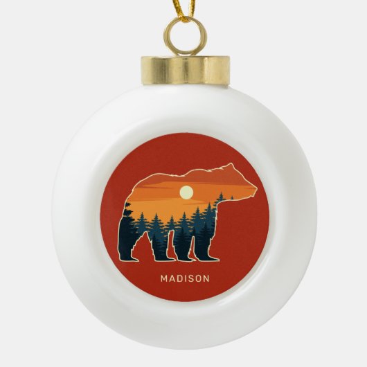 Eigen naam Beer Forest Keramische Bal Ornament (Voorkant)