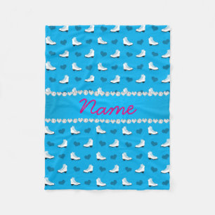 Eigen naam: blauwe schaatsen en hartblauwe streep fleece deken