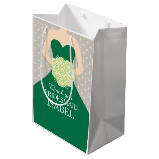 Eigen naam: bruidsbruidbruin-groene tas medium cadeauzakje (Achterkant Gekanteld)