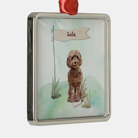 Eigen naam bruin cocao Pet Dog Metalen Ornament (Rechts)