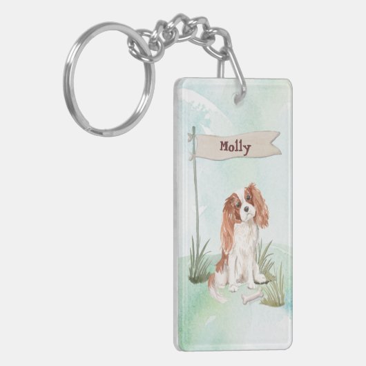 Eigen naam Cavalier King Charles Spaniel Pet Dog Sleutelhanger (Voorkant Links)
