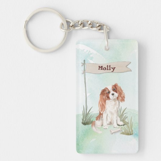 Eigen naam Cavalier King Charles Spaniel Pet Dog Sleutelhanger (Voorkant)