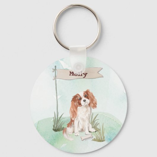 Eigen naam Cavalier King Charles Spaniel Pet Dog Sleutelhanger (Voorkant)