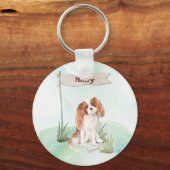 Eigen naam Cavalier King Charles Spaniel Pet Dog Sleutelhanger (Voorkant)