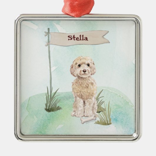 Eigen naam Champagne Cockapoo Pet Dog Metalen Ornament (Voorkant)