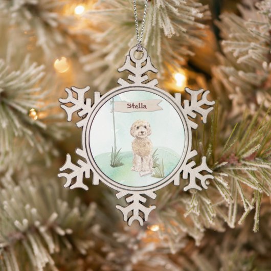 Eigen naam Champagne Cockapoo Pet Dog Tin Sneeuwvlok Ornament (Boom)