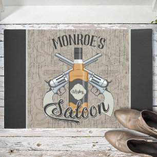 Eigen naam Cowboy Revolver Pistool Whiskey Saloon Deurmat