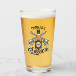 Eigen naam Cowboy Revolver Pistool Whiskey Saloon Glas