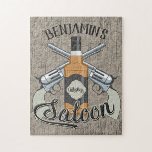 Eigen naam Cowboy Revolver Pistool Whiskey Saloon Legpuzzel
