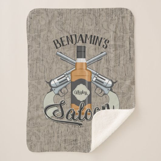 Eigen naam Cowboy Revolver Pistool Whiskey Saloon Sherpa Deken (Voorkant)