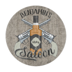 Eigen naam Cowboy Revolver Pistool Whiskey Saloon Snijplank