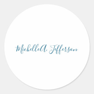 Eigen Naam Creatieve Trendy Witte Oceaanblauw Ronde Sticker