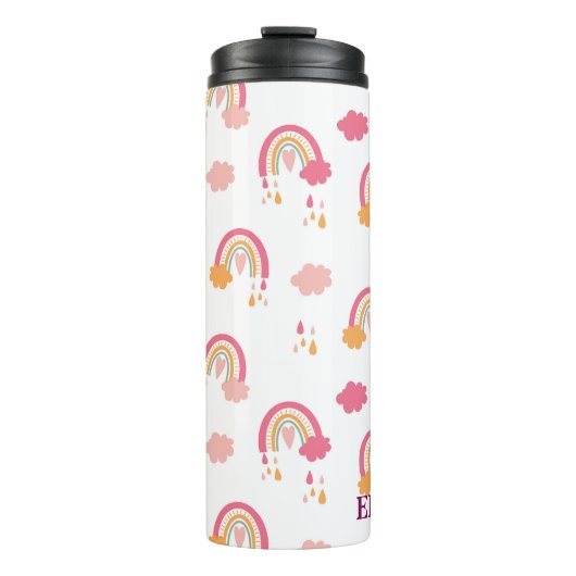 Eigen naam Cute Boho Rainbow Naadless Pattern Thermosbeker (Voorkant)
