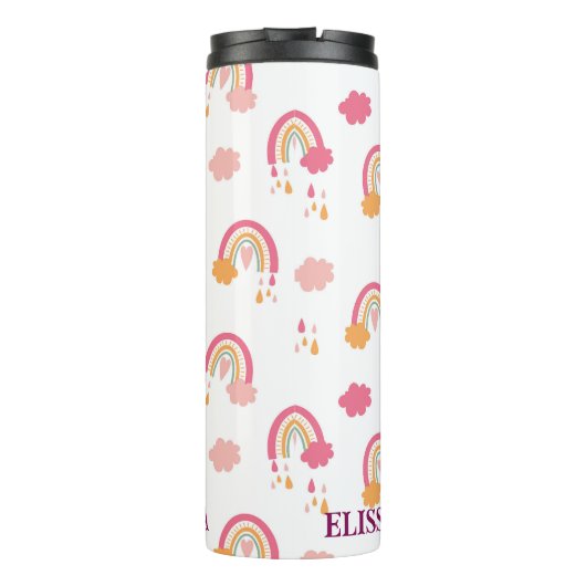 Eigen naam Cute Boho Rainbow Naadless Pattern Thermosbeker (Achterkant)
