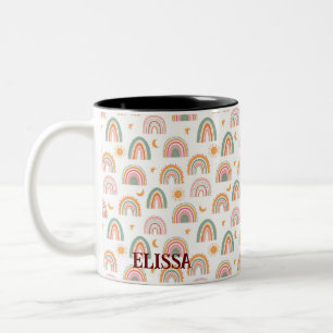 Eigen naam Cute Boho Rainbow Naadless Pattern Tweekleurige Koffiemok