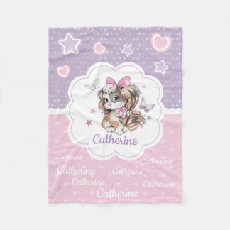 Eigen naam Cute Puppy girl in pastelwaterverf Fleece Deken