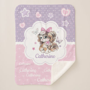 Eigen naam Cute Puppy girl in pastelwaterverf Sherpa Deken