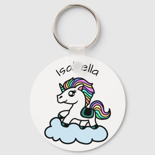 Eigen naam Cute Whimsical Unicorn Sleutelhanger (Voorkant)