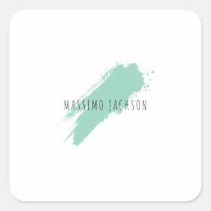 Eigen naam decoratieve chique effen eenvoudig blau vierkante sticker