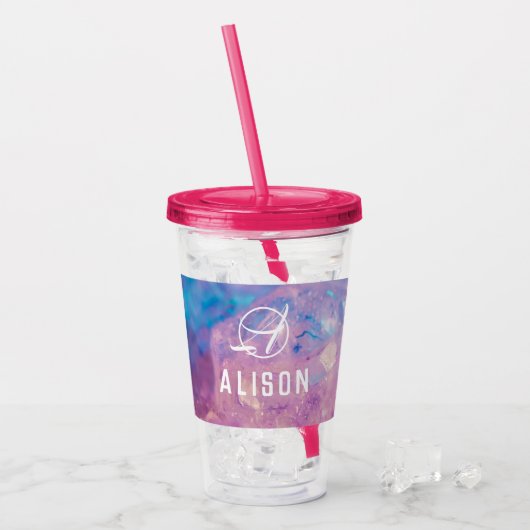Eigen naam eenhoorntrommel met stro zonder minimum acryl drinkbeker (Voorkant ijs)