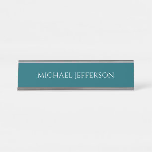 Eigen naam effen donker teal kleur gepersonaliseer bureau naambordje
