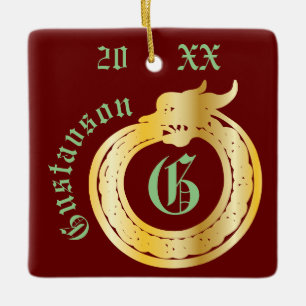 Eigen naam en monogram Keltische stijl Ouroboros C Keramisch Ornament