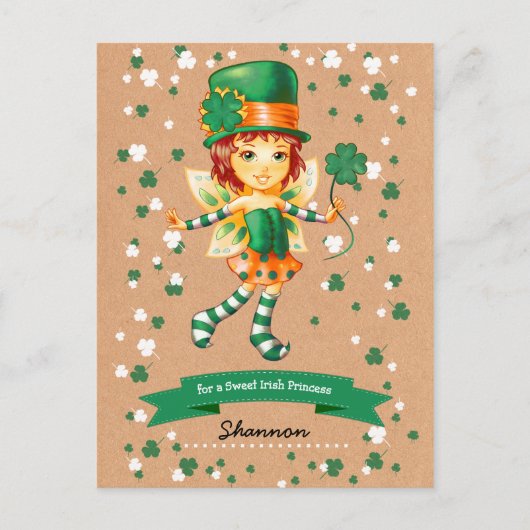 Eigen naam Fairy Irish Girl St. Patrick's Day Briefkaart (Voorkant)