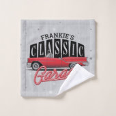 Eigen naam Faux Neon 1950 Classic Car Garage Bad Handdoek (Wasdoekje)
